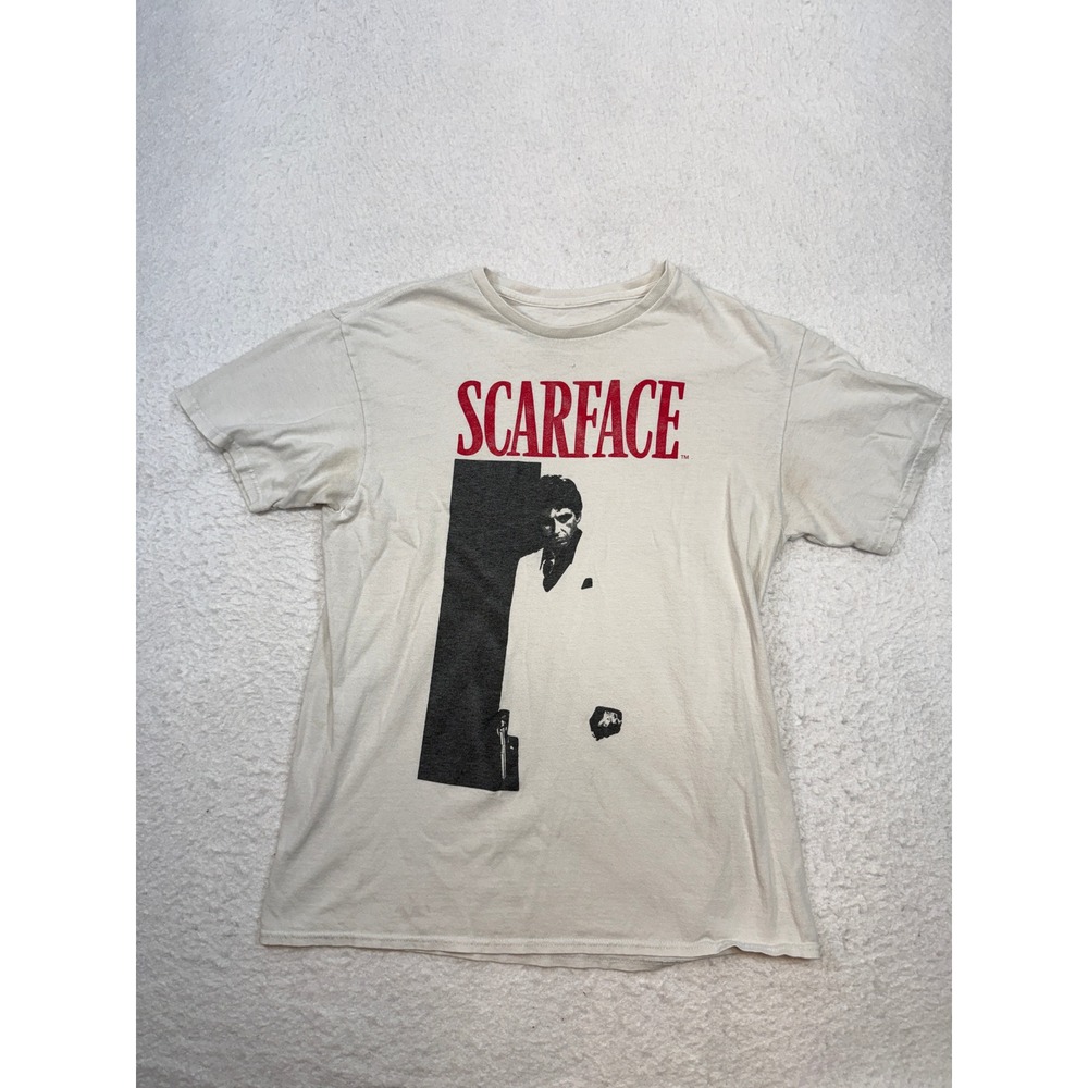 Scarface Tony Montana Graphic T-Shirt Mens Medium Off White Movie Promo Tee